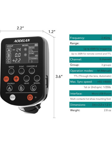 Transmisor de Flash AODELAN E4 TTL para Cámaras Canon HSS 1/8000s