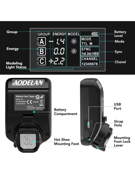 Transmisor de Flash AODELAN E4 TTL para Cámaras Canon HSS 1/8000s