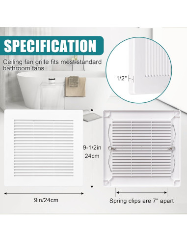Cubierta de Ventilador de Baño TIHCXNY 22.86x22.86 cm Blanca