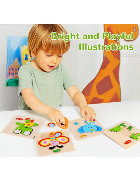 Rompecabezas de Madera NASHRIO 8 Animales Educativos 1-4 Años