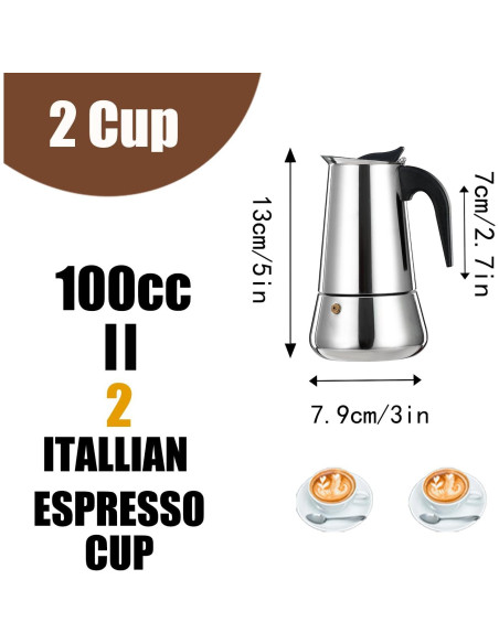 Cafetera Espresso DITOSH 2 Tazas Acero Inoxidable 100ml