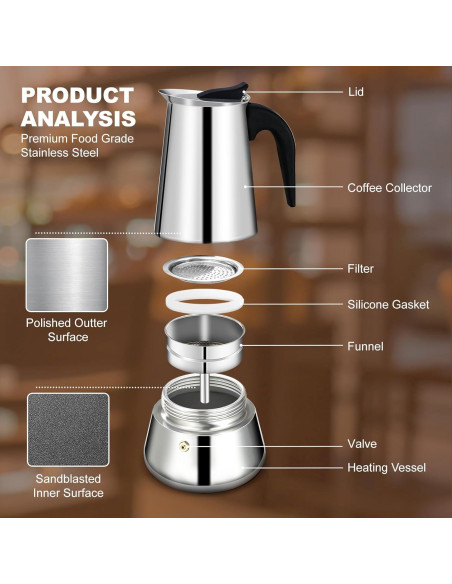 Cafetera Espresso DITOSH 2 Tazas Acero Inoxidable 100ml