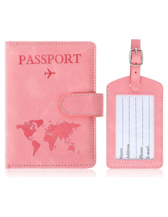Portapasaportes RFID MBAIYO Rosa con Etiqueta de Equipaje