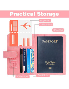 Portapasaportes RFID MBAIYO Rosa con Etiqueta de Equipaje 2