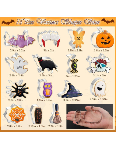 Juego de 15 Cortadores de Galletas Halloween LifeisLuck