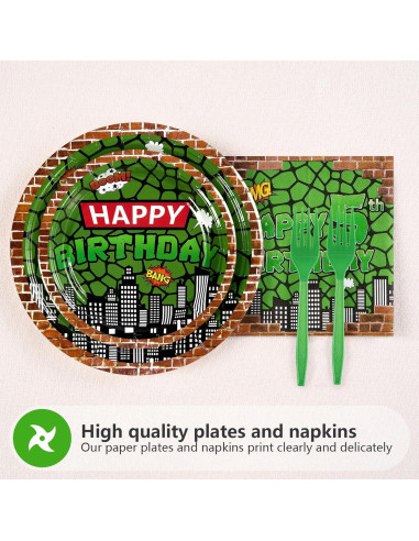 Kit de Cumpleaños Tortuga Verde Grencian 96 Piezas 5to Cumpleaños