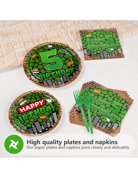 Kit de Cumpleaños Tortuga Verde Grencian 96 Piezas 5to Cumpleaños