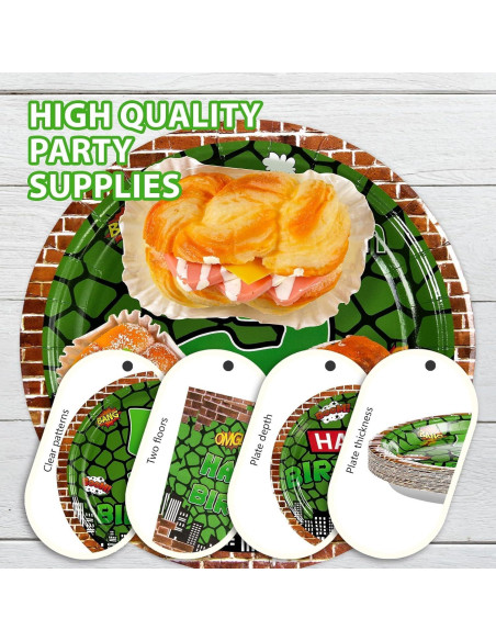 Kit de Cumpleaños Tortuga Verde Grencian 96 Piezas 5to Cumpleaños