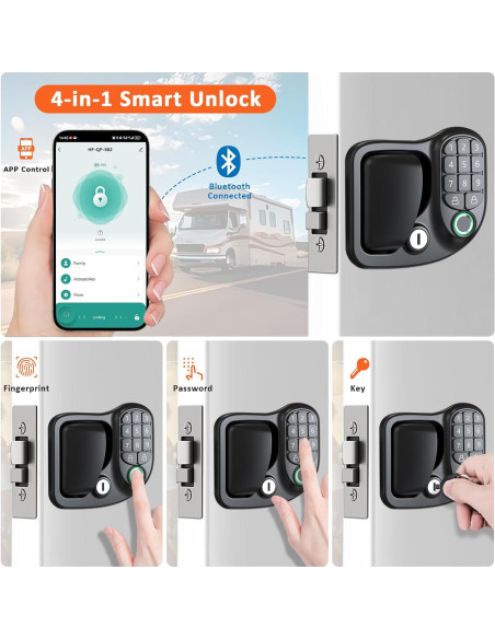 Cerradura de Puerta de RV Kedite HF-QP-S02, Biométrica y Bluetooth