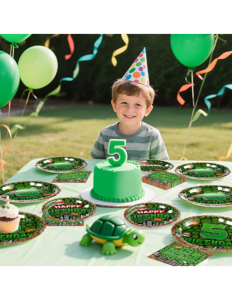 Kit de Cumpleaños Tortuga Verde Grencian 96 Piezas 5to Cumpleaños