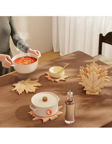 Juego de Trivetes de Bambú Erjiacun - 6 Piezas Antideslizantes