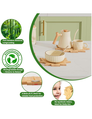 Juego de Trivetes de Bambú Erjiacun - 6 Piezas Antideslizantes