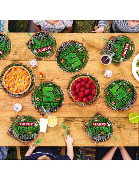 Kit de Cumpleaños Tortuga Verde Grencian 96 Piezas 5to Cumpleaños