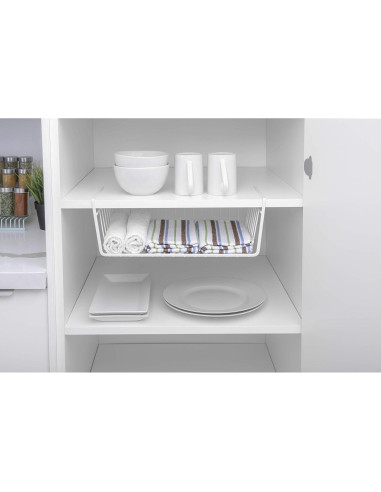 Cesta de Almacenamiento Bajo Estante Diseño Inteligente - 6 Pzas - 40.6x14 cm - Blanca