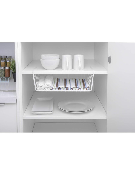 Cesta de Almacenamiento Bajo Estante Diseño Inteligente - 6 Pzas - 40.6x14 cm - Blanca