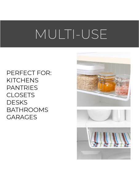 Cesta de Almacenamiento Bajo Estante Diseño Inteligente - 6 Pzas - 40.6x14 cm - Blanca