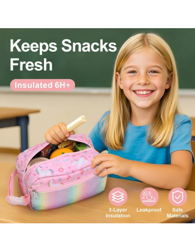 Bolsa de Snacks Aislada Bagseri Unicornio Rosa 3.9L