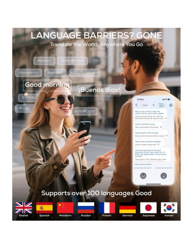 Gafas Inteligentes AI Polarizadas UV400 Bluetooth - Traducción 100+ Idiomas