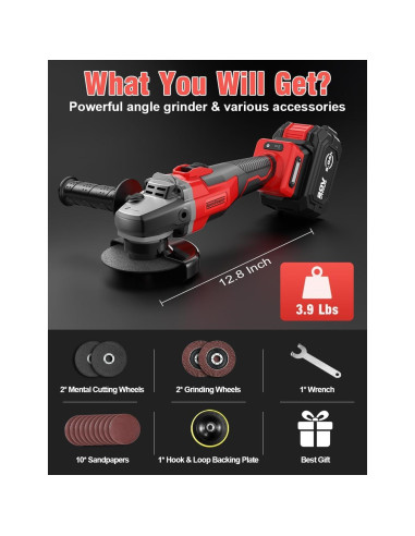 Amoladora Angular Inalámbrica APEXPOWER 115 mm 9000 RPM