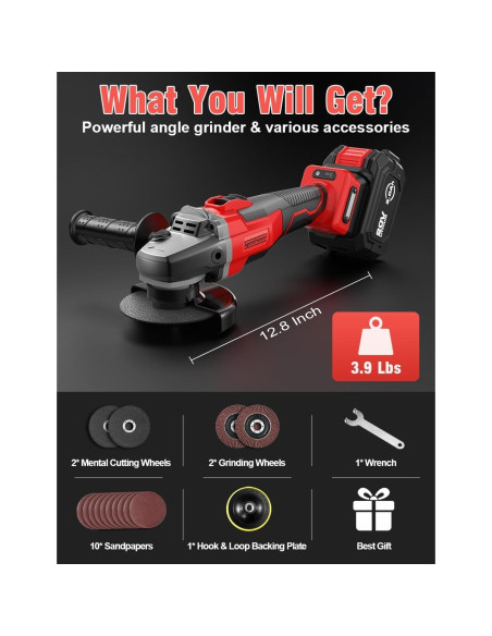 Amoladora Angular Inalámbrica APEXPOWER 115 mm 9000 RPM