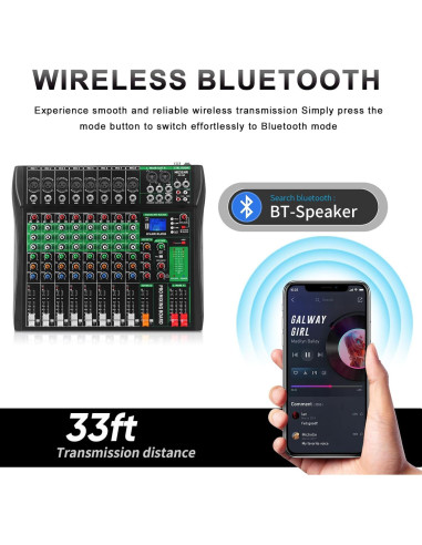 Mezclador de Audio 8 Canales AX-80 con Bluetooth y USB