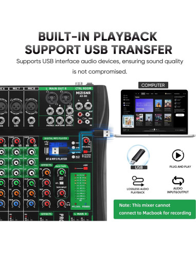 Mezclador de Audio 8 Canales AX-80 con Bluetooth y USB