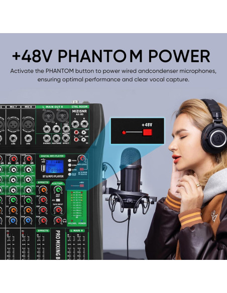 Mezclador de Audio 8 Canales AX-80 con Bluetooth y USB