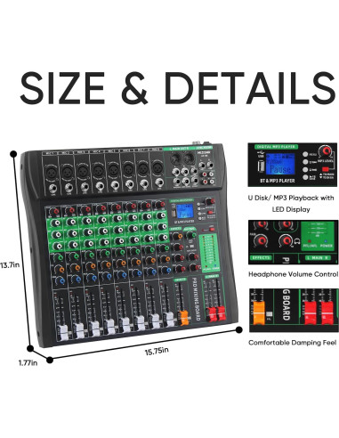 Mezclador de Audio 8 Canales AX-80 con Bluetooth y USB