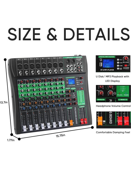 Mezclador de Audio 8 Canales AX-80 con Bluetooth y USB