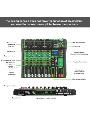Mezclador de Audio 8 Canales AX-80 con Bluetooth y USB