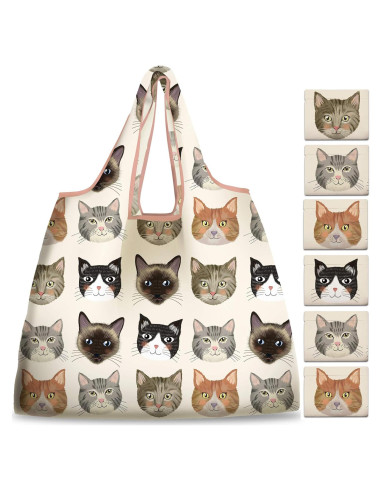 Bolsas de Compras Reutilizables NymphFable 6 Piezas Gato 22.68 kg