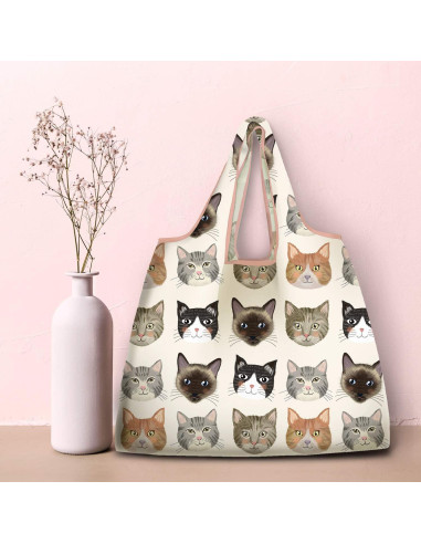 Bolsas de Compras Reutilizables NymphFable 6 Piezas Gato 22.68 kg