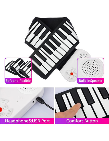 Piano Enrollable Vhffoso 49 Teclas con Bolsa y Batería Recargable