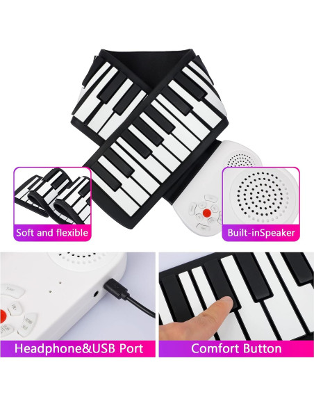 Piano Enrollable Vhffoso 49 Teclas con Bolsa y Batería Recargable