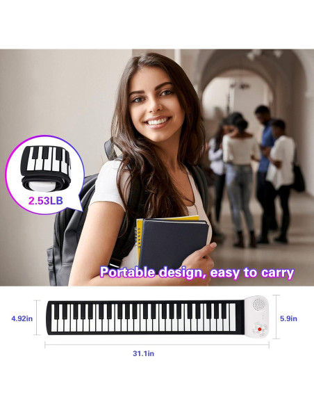 Piano Enrollable Vhffoso 49 Teclas con Bolsa y Batería Recargable