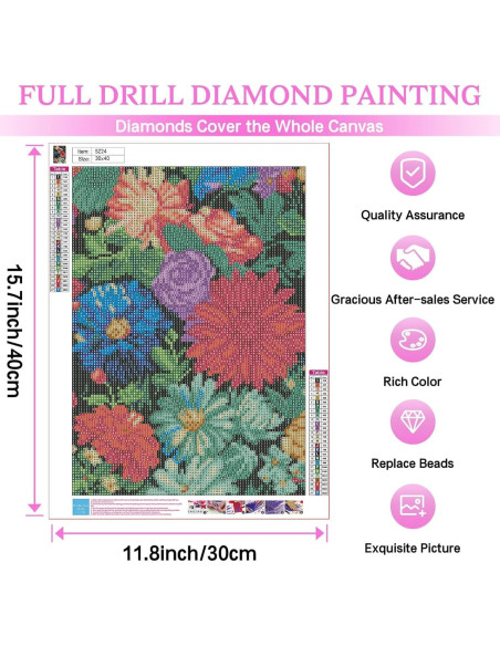 Kit de Pintura de Diamantes Ausanrl Flores 30x40cm DIY Adultos