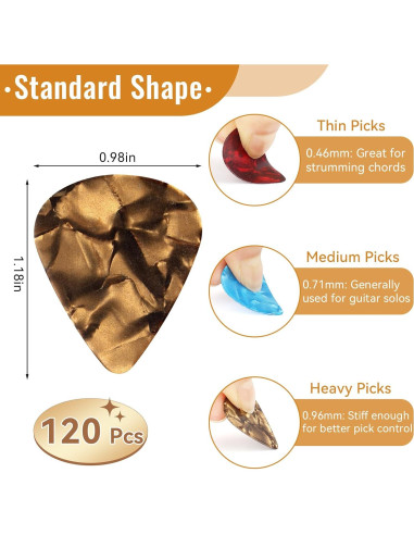 Set de 120 Púas de Guitarra PEASUG - 3 Grosores, Multicolor