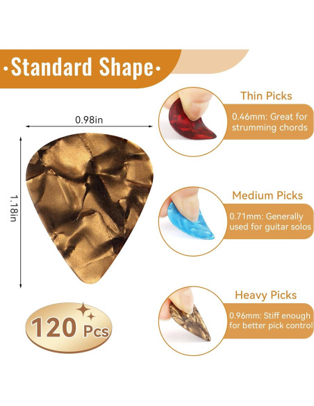 Set de 120 Púas de Guitarra PEASUG - 3 Grosores, Multicolor