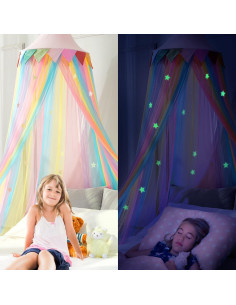 Dosel de Cama para Niñas LOAOL Arcoíris 2.6m con Estrellas 2