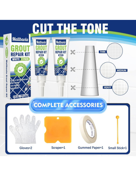 Kit de Reparación de Lechada de Azulejos Mallbaola 200g Blanco