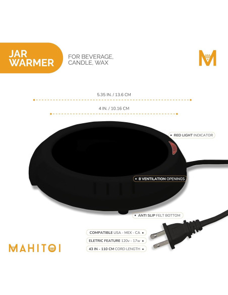 Placa Calentadora Eléctrica MAHITOI 10.16 cm Negro