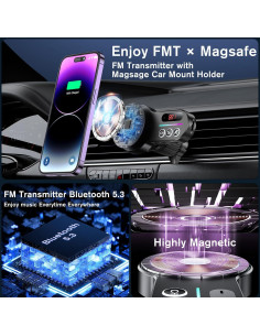 Transmisor FM Bluetooth Magift A30 Plus Cargador MagSafe 15W 2