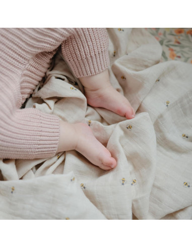 Manta de Muselina para Bebé Mushie 100% Algodón Orgánico Abejas