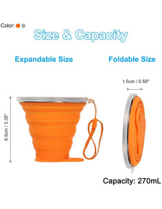 Taza de Viaje Plegable PATIKIL 270mL 2 Piezas Silicona 2
