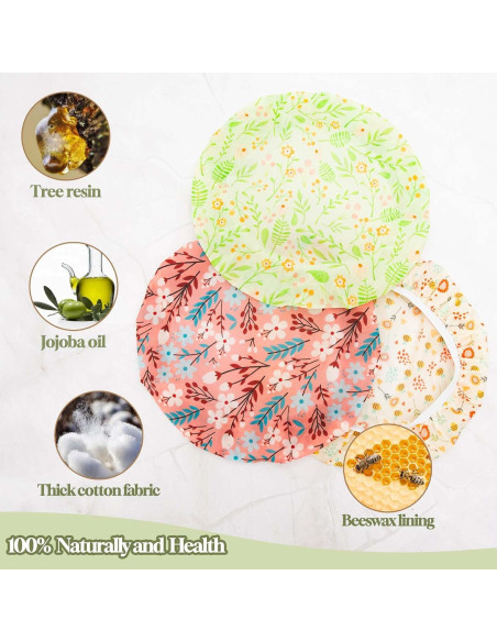3 Tapas Reutilizables de Cera de Abeja GNHUT 25cm Ecológicas