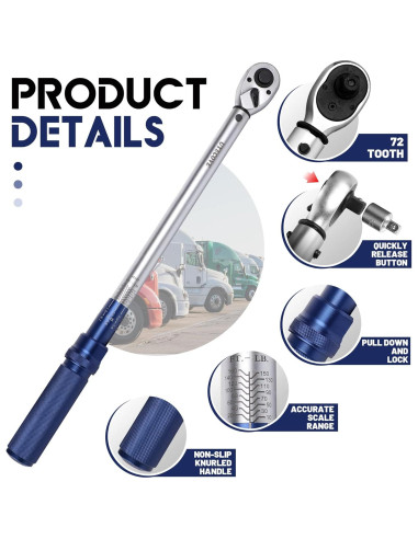 Llave de Torque UYECOVE 1/2" 10-160FT.LB / 13.6-217N.M con Bandeja