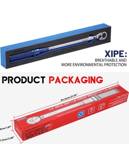 Llave de Torque UYECOVE 1/2" 10-160FT.LB / 13.6-217N.M con Bandeja