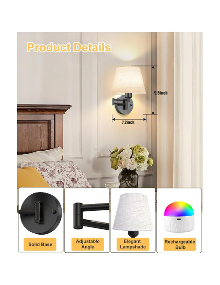 Juego de Apliques de Pared Inalámbricos ONWECEN 2 Unidades RGB