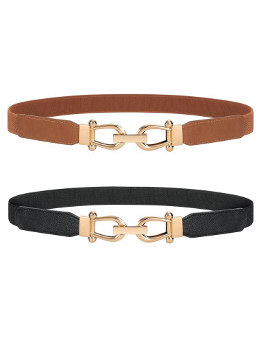 Cinturón Elástico Retro JASGOOD para Mujeres con Hebilla Dorada