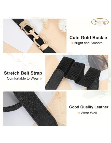 Cinturón Elástico Retro JASGOOD para Mujeres con Hebilla Dorada